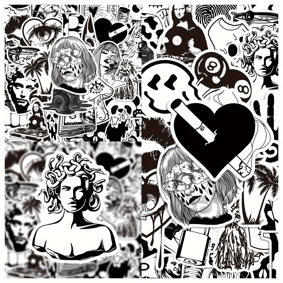 50 Pegatinas artisticas en blanco y negro