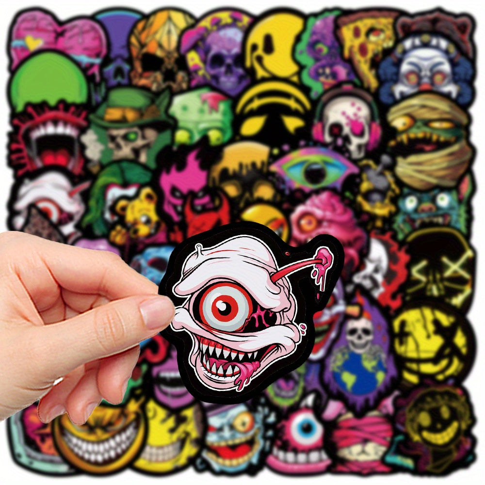 50 pegatinas góticas con muecas, memes lindos y divertidos, impermeables.