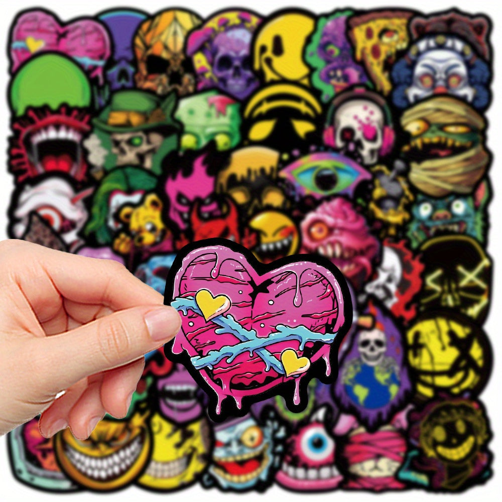 50 pegatinas góticas con muecas, memes lindos y divertidos, impermeables.