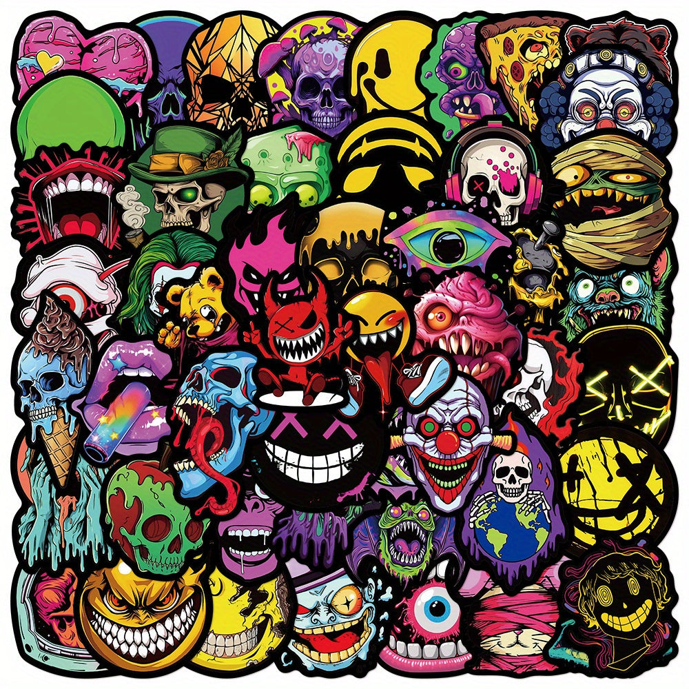 50 pegatinas góticas con muecas, memes lindos y divertidos, impermeables.