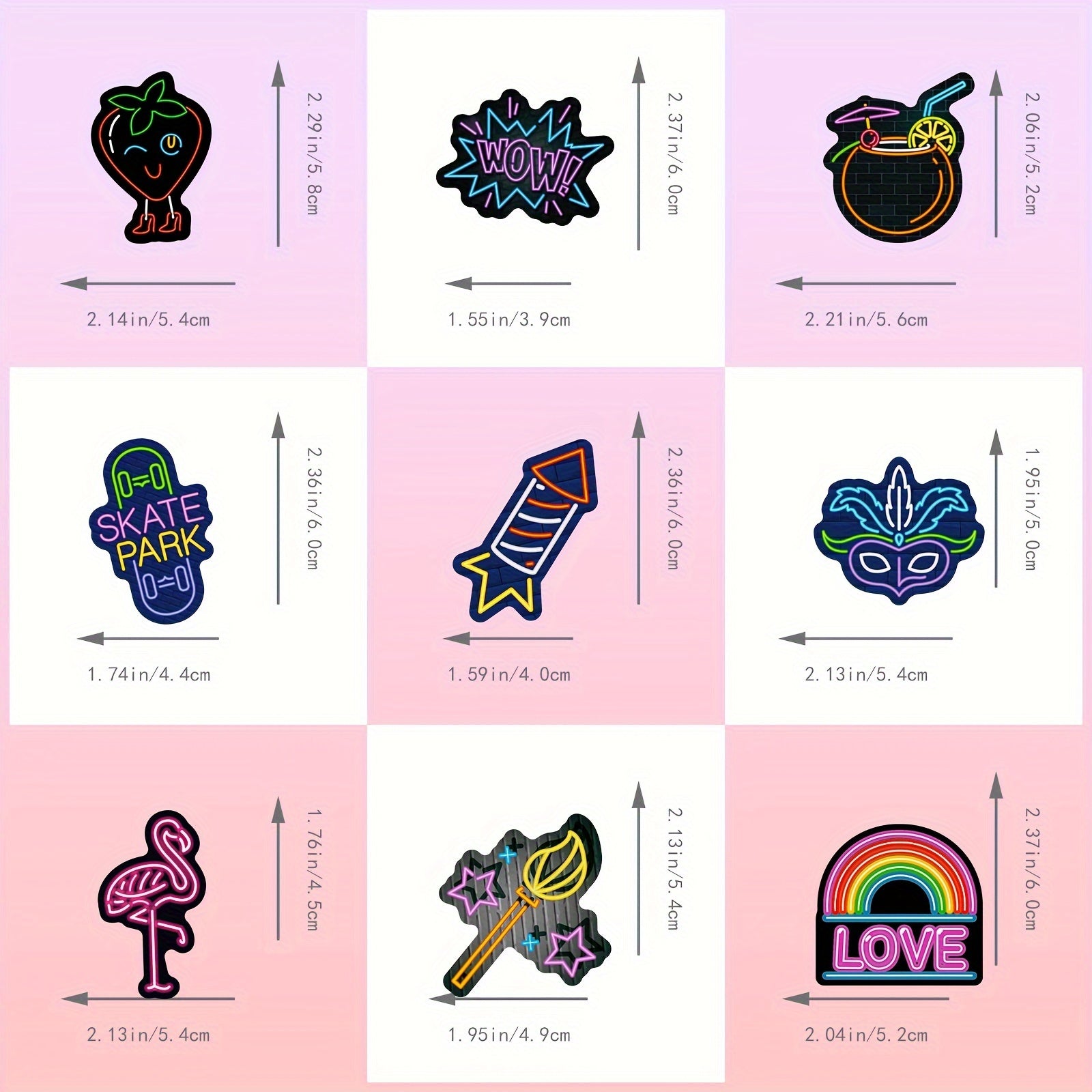 200 Pegatinas Neón Diseños Coloridos Retro