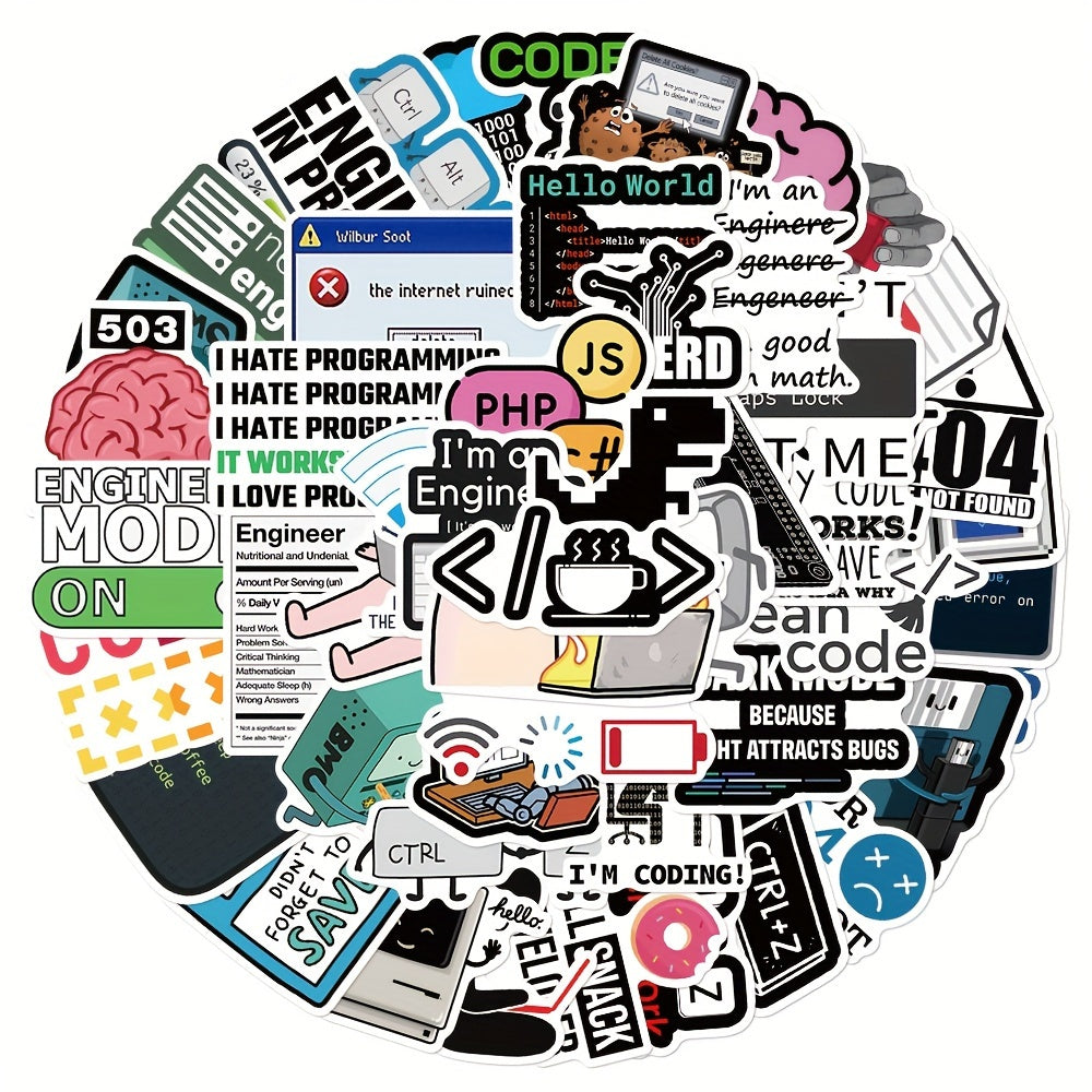 50 pegatinas de programación tipo caricatura