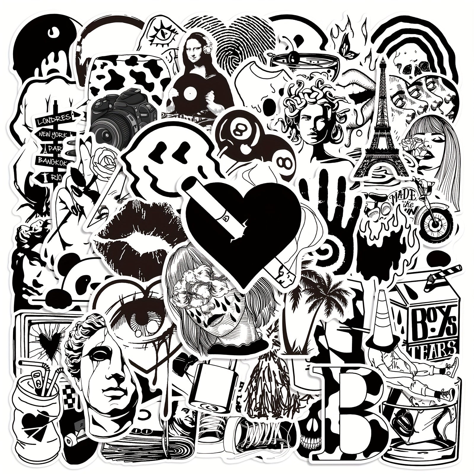 50 Pegatinas artisticas en blanco y negro