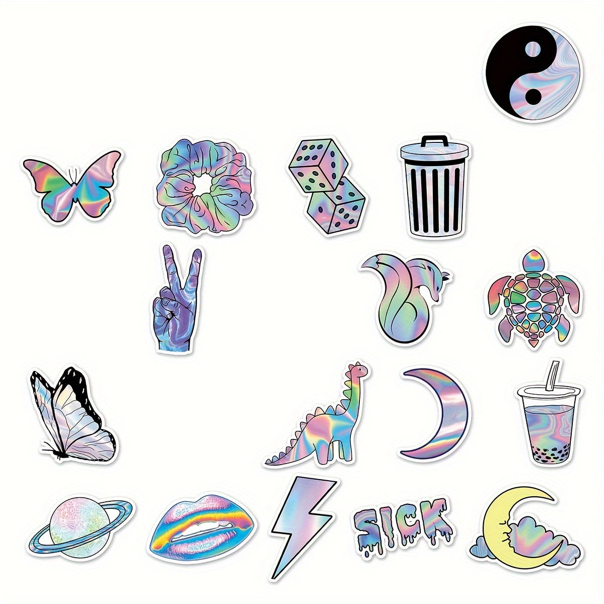 50 Pegatinas Holográficas de estilos variados
