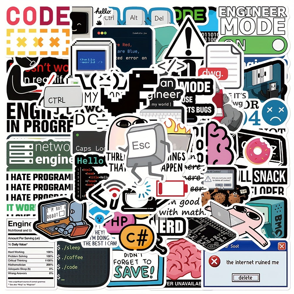 50 pegatinas de programación tipo caricatura