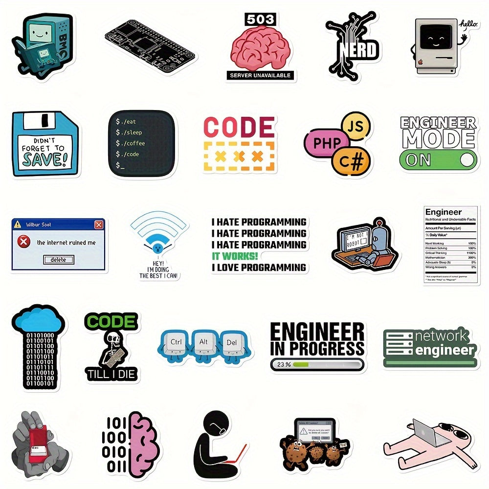 50 pegatinas de programación tipo caricatura